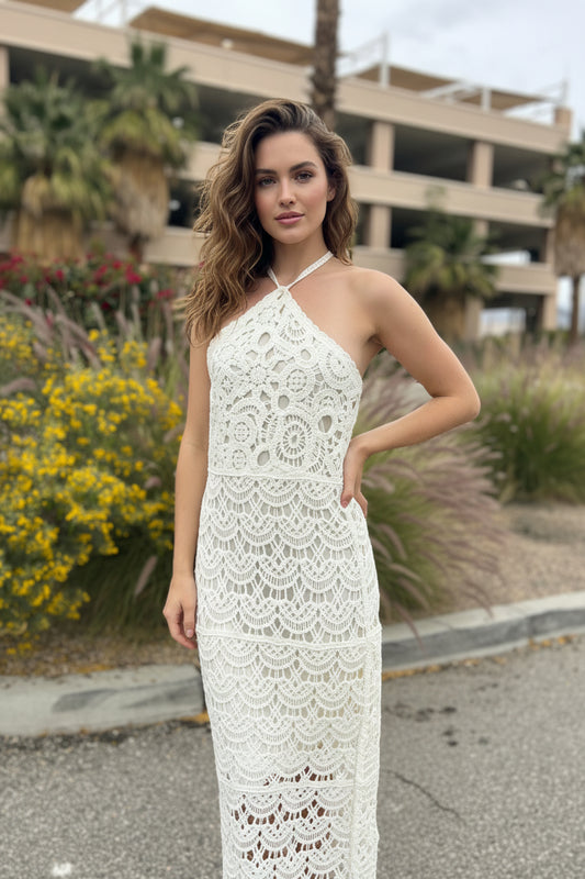 Nectar Womens M Ivory Crochet Halter Midi Dress BoHo NWT