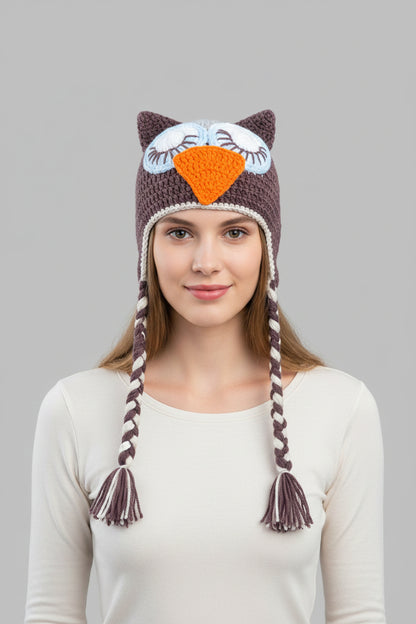Sleeping Owl Knitted Hat