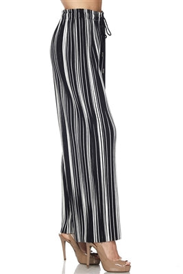 Pleated palazzo pants - black/white stripe