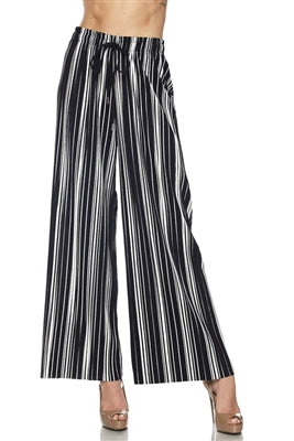 Pleated palazzo pants - black/white stripe