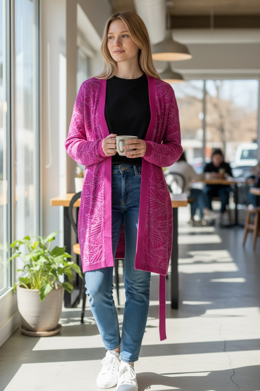 Soft Surroundings Cardigan with Purple Palms Print NWT
