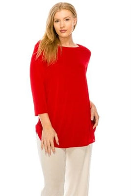 jostar 3/4 sleeve tunic top - red - polyester/spandex