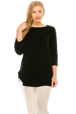 Jostar 3/4 Sleeve Top with Lettuce Finish - Black - Polyester/Spandex