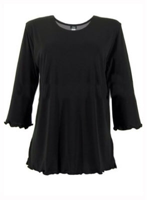 Jostar 3/4 Sleeve Top with Lettuce Finish - Black - Polyester/Spandex