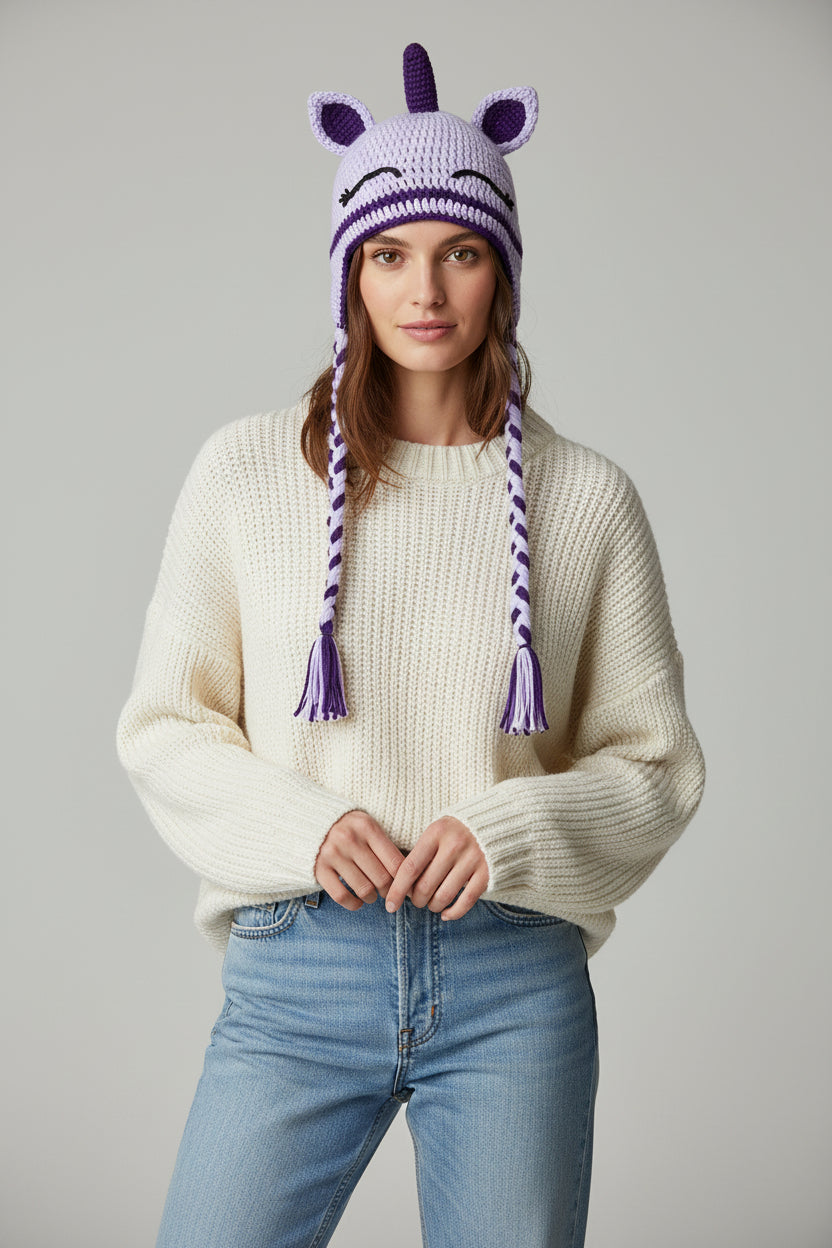 Lavender Knitted Unicorn Hat