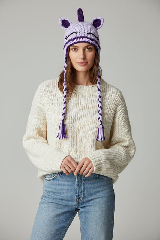Lavender Knitted Unicorn Hat