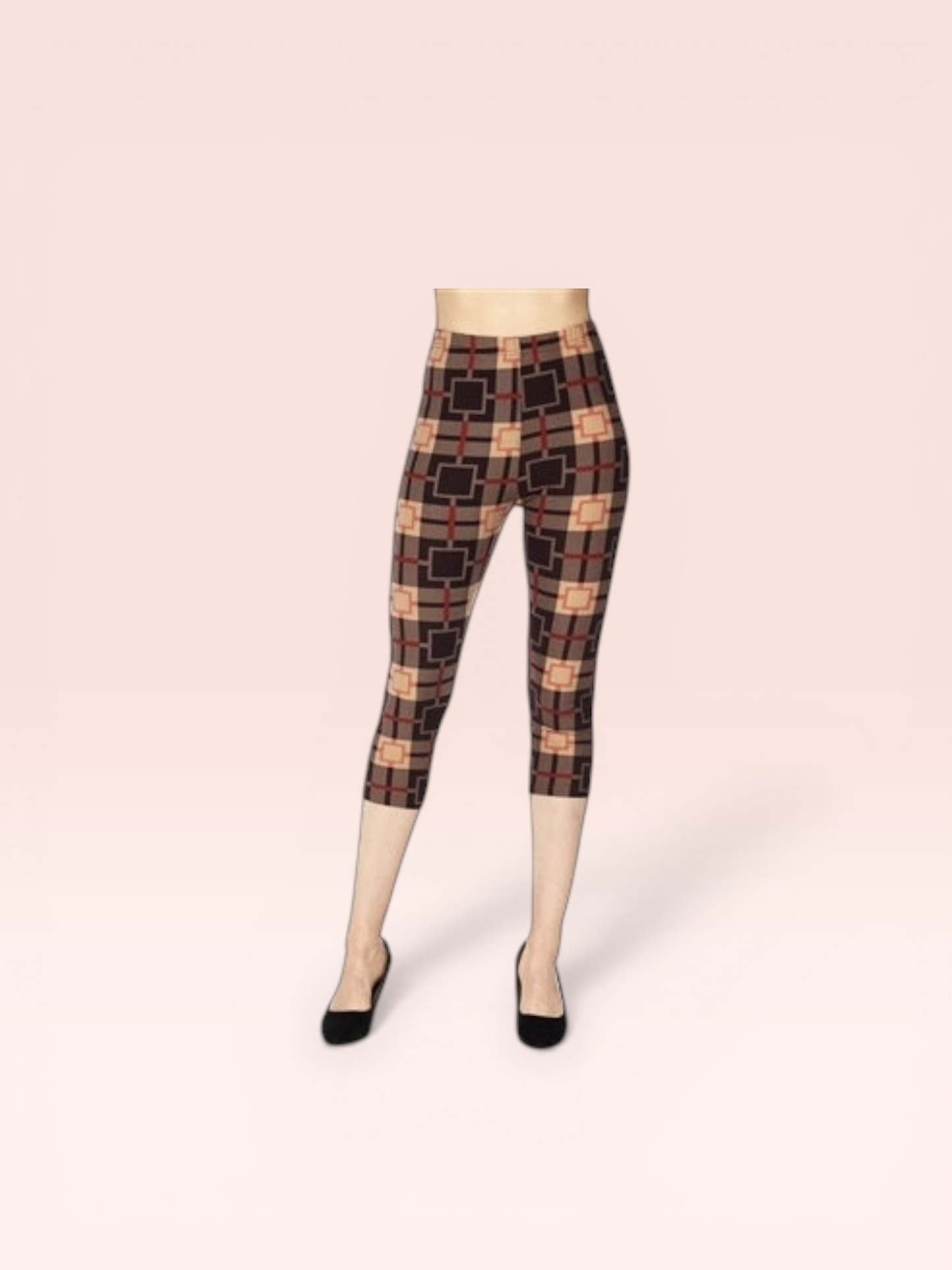Capri leggings - plus size - brown/beige print