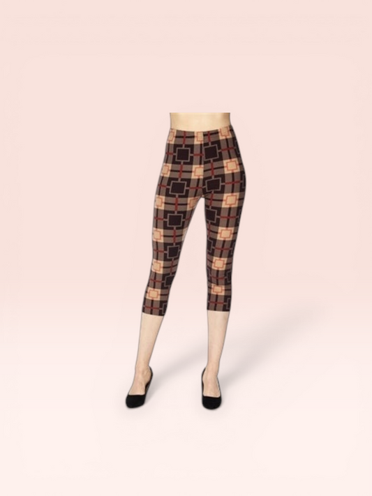Capri leggings - plus size - brown/beige print