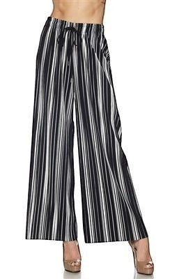 Leah Litty Lew The Boutique casual wide leg trousers in black and white vertical stripes with an elastic drawstring