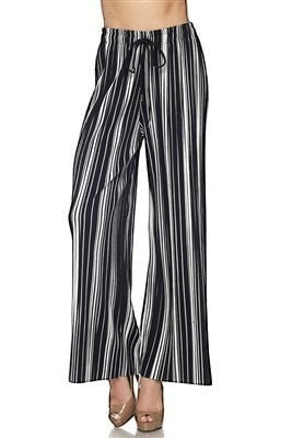 Leah Litty Lew The Boutique casual wide leg trousers in black and white vertical stripes with an elastic drawstring